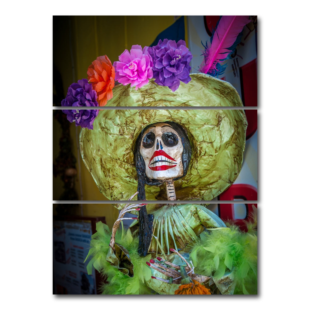 AUTO-MOCKUP WHITE | La Calavera Catrina | 3 Piece | Gallery Wrap Canvas | group=8x18_stacked