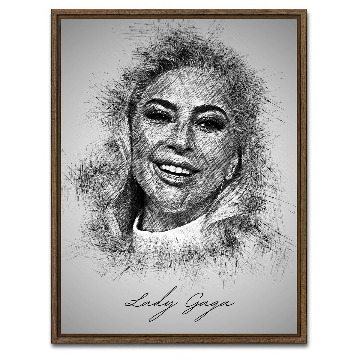 AUTO-MOCKUP WHITE | Lady Gaga Sketch | 1 Piece | Walnut Framed Canvas | group=3x4