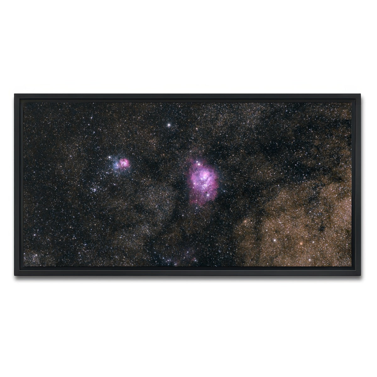 AUTO-MOCKUP WHITE | Lagoon and Trifid nebula | 1 Piece | Black Framed Canvas | group=2x1