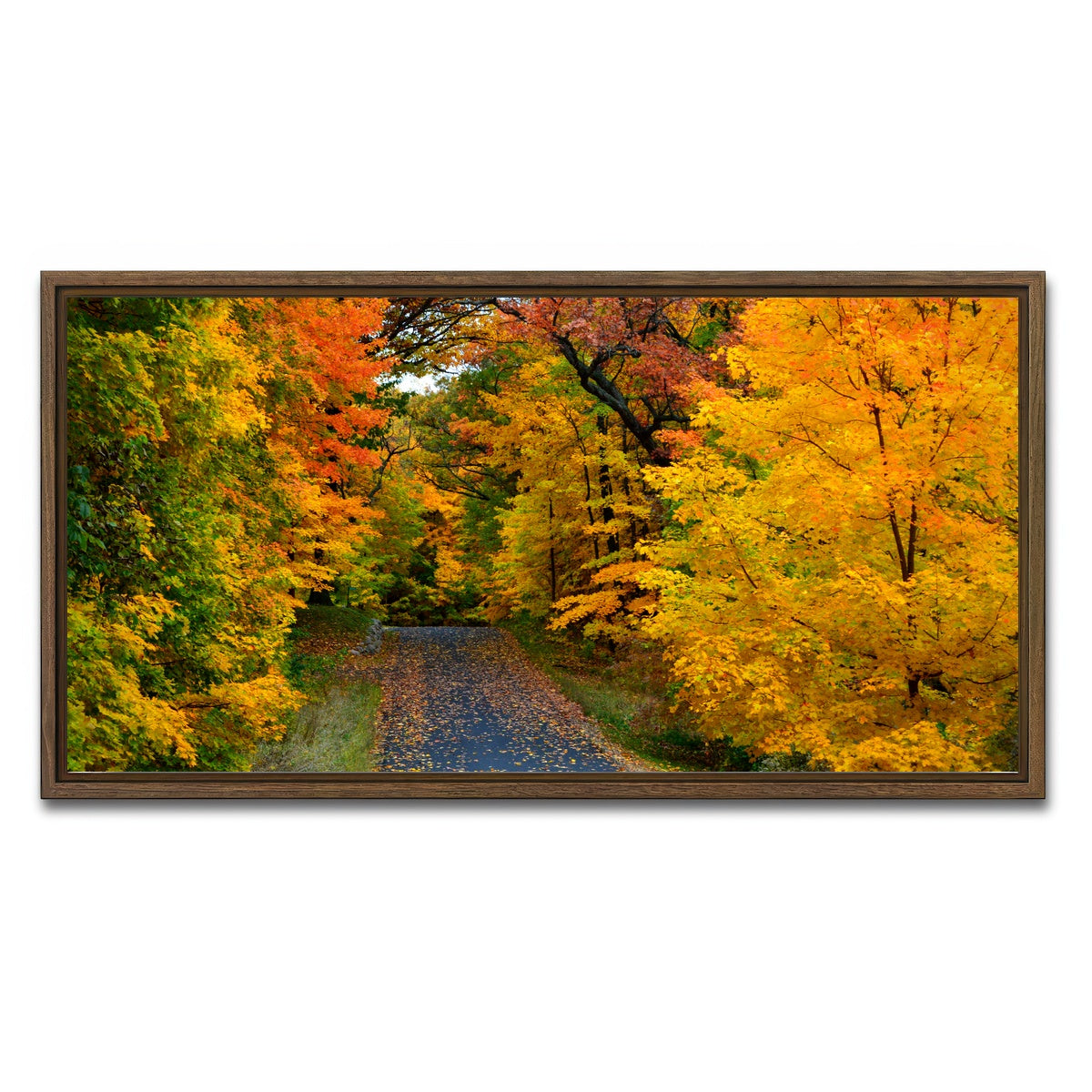AUTO-MOCKUP WHITE | Lake Geneva Wisconsin Fall Road | 1 Piece | Walnut Framed Canvas | group=2x1