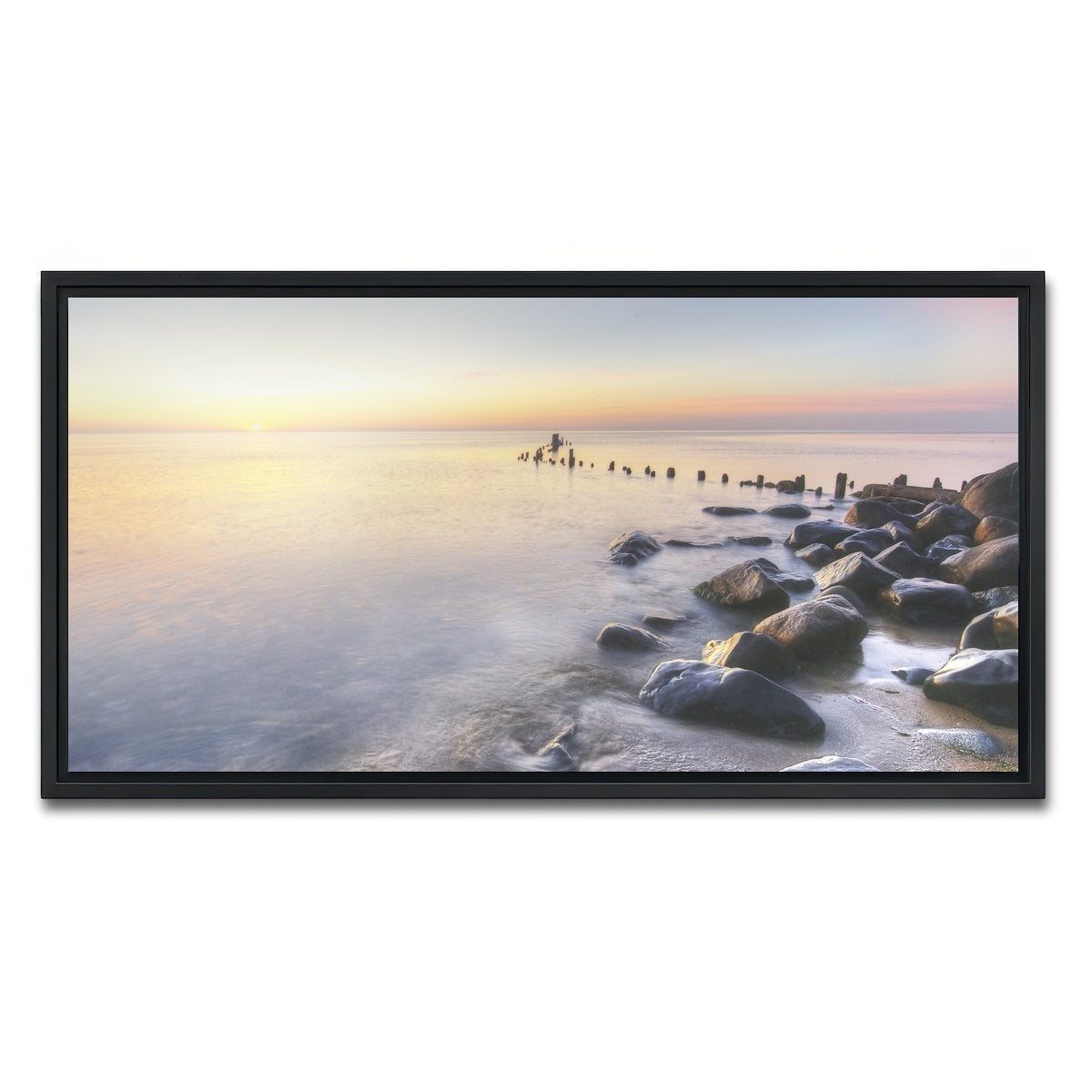 AUTO-MOCKUP WHITE | Lake Michigan Shore at Sunrise | 1 Piece | Black Framed Canvas | group=2x1
