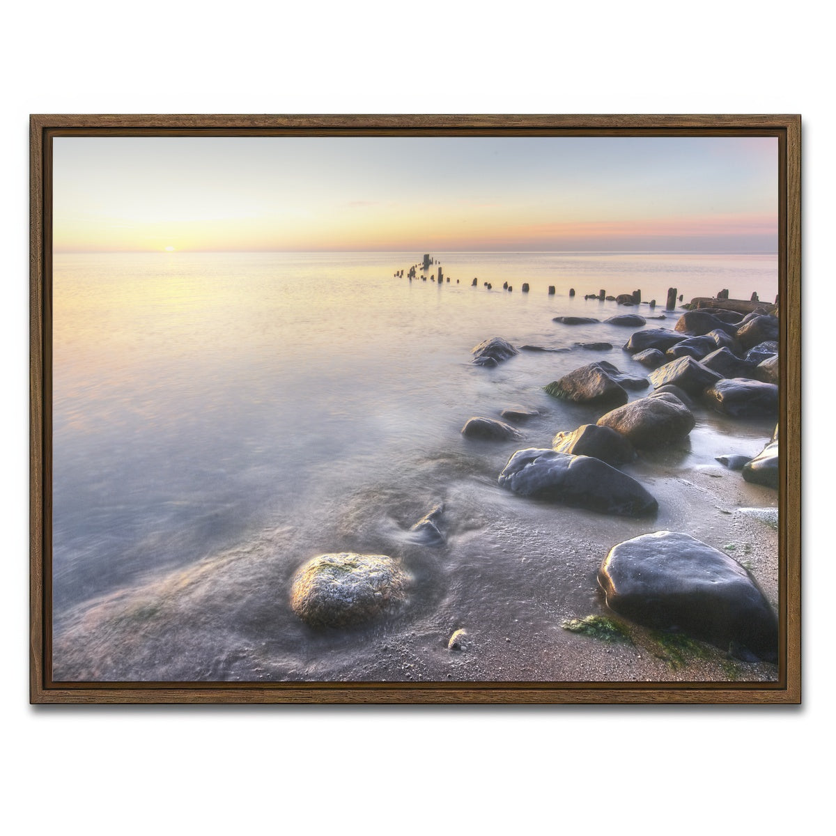 AUTO-MOCKUP WHITE | Lake Michigan Shore at Sunrise | 1 Piece | Walnut Framed Canvas | group=4x3