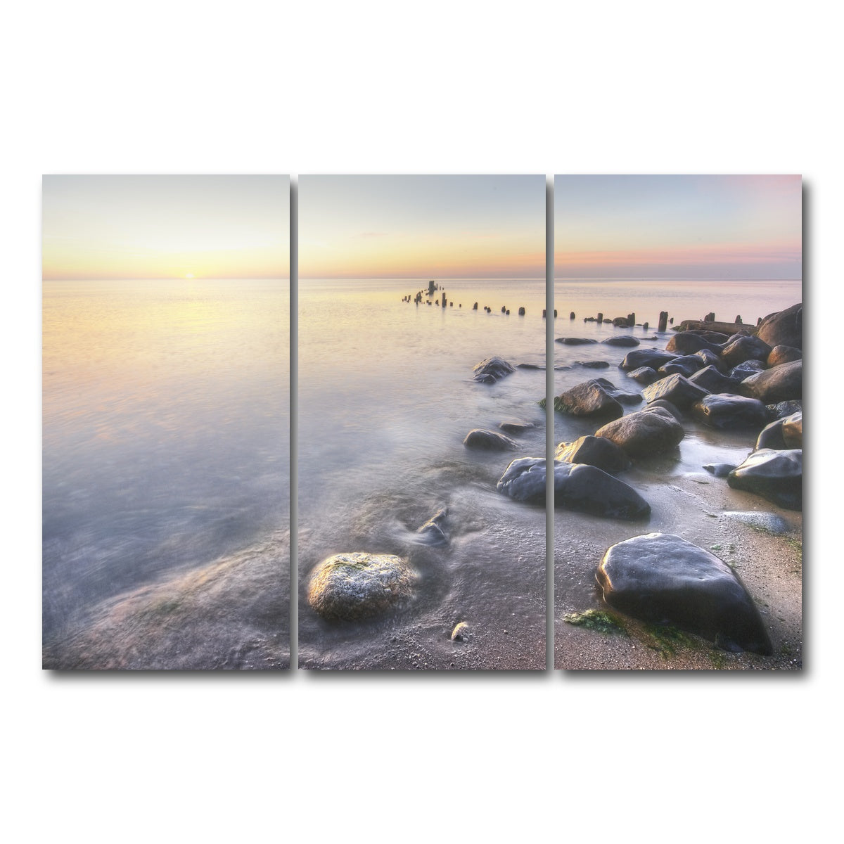 AUTO-MOCKUP WHITE | Lake Michigan Shore at Sunrise | 3 Piece | Gallery Wrap Canvas | group=12x24