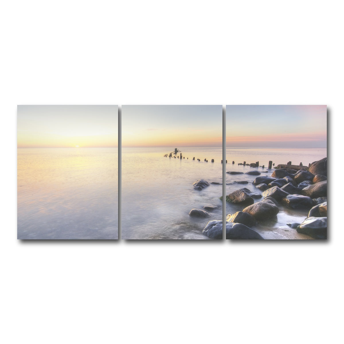 AUTO-MOCKUP WHITE | Lake Michigan Shore at Sunrise | 3 Piece | Gallery Wrap Canvas | group=18x24
