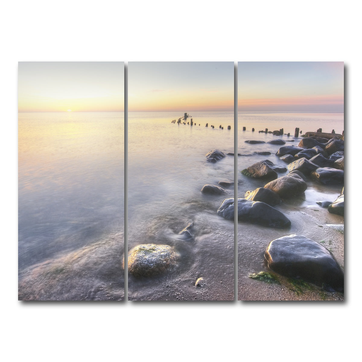 AUTO-MOCKUP WHITE | Lake Michigan Shore at Sunrise | 3 Piece | Gallery Wrap Canvas | group=8x18