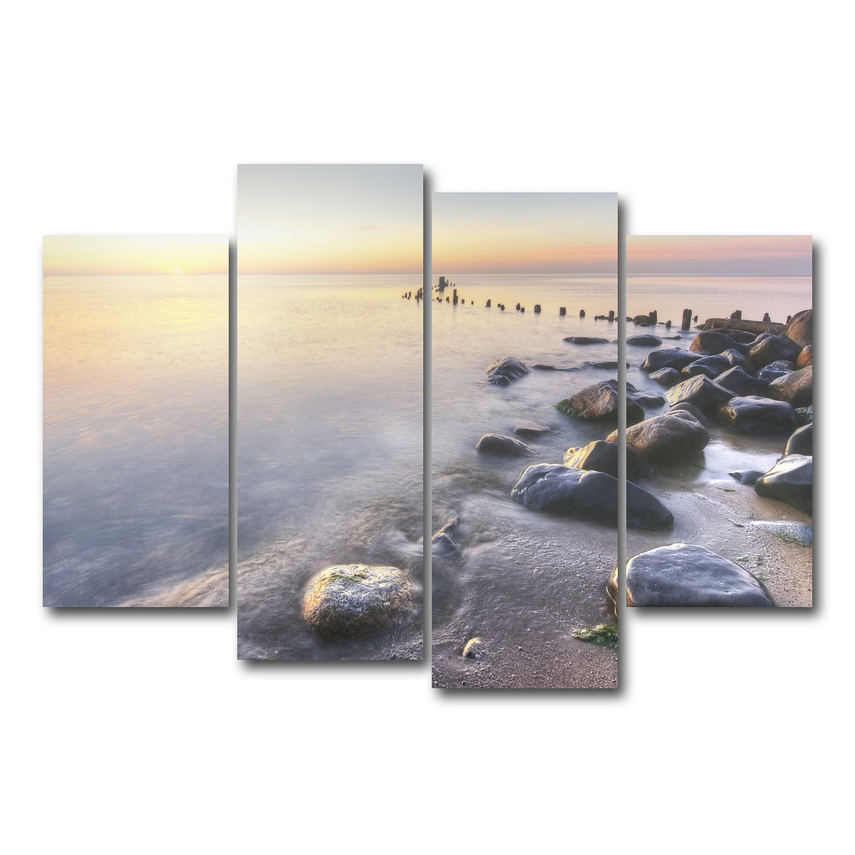 AUTO-MOCKUP WHITE | Lake Michigan Shore at Sunrise | 4 Piece | Gallery Wrap Canvas | group=4_short