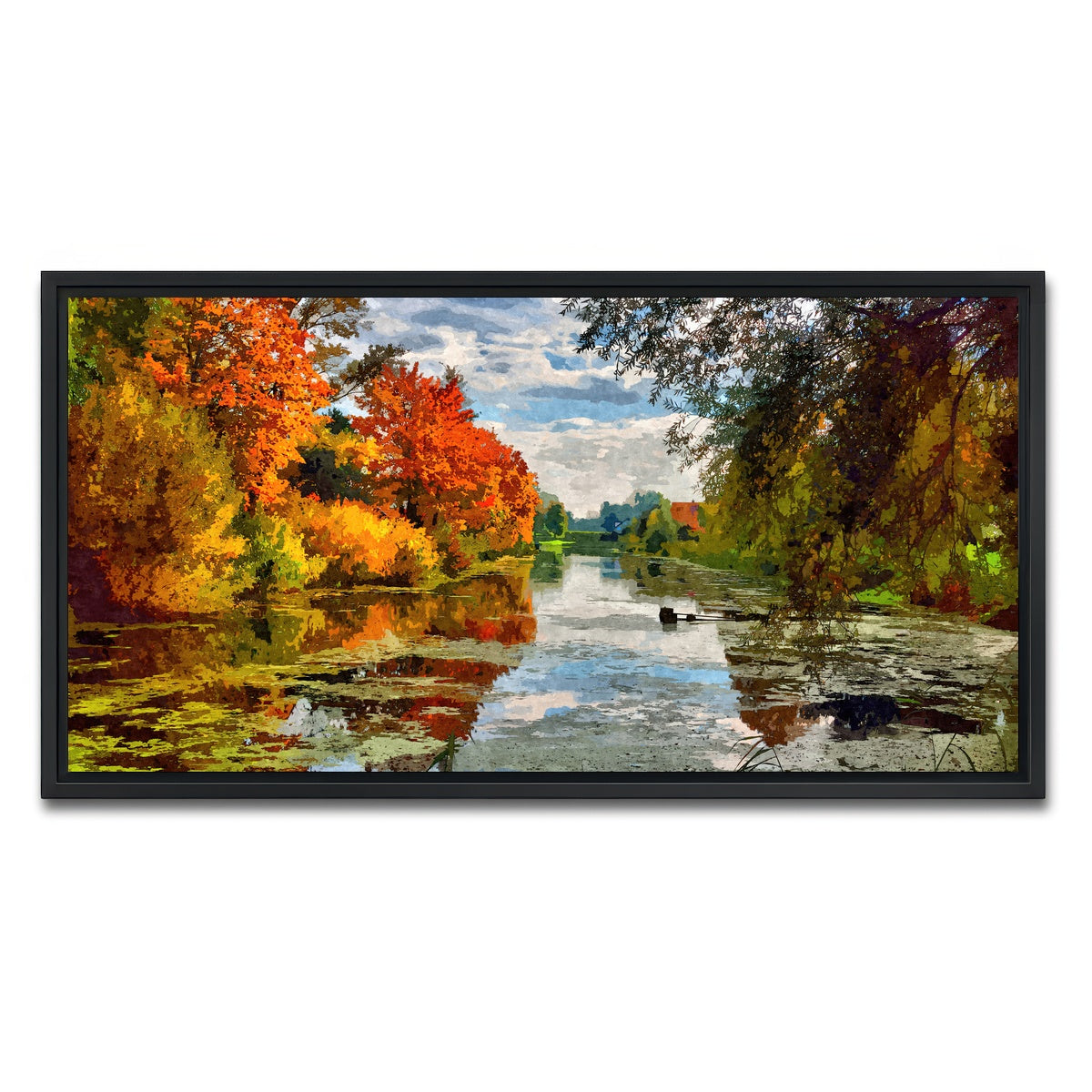 AUTO-MOCKUP WHITE | Lakeside autumn trees | 1 Piece | Black Framed Canvas | group=2x1