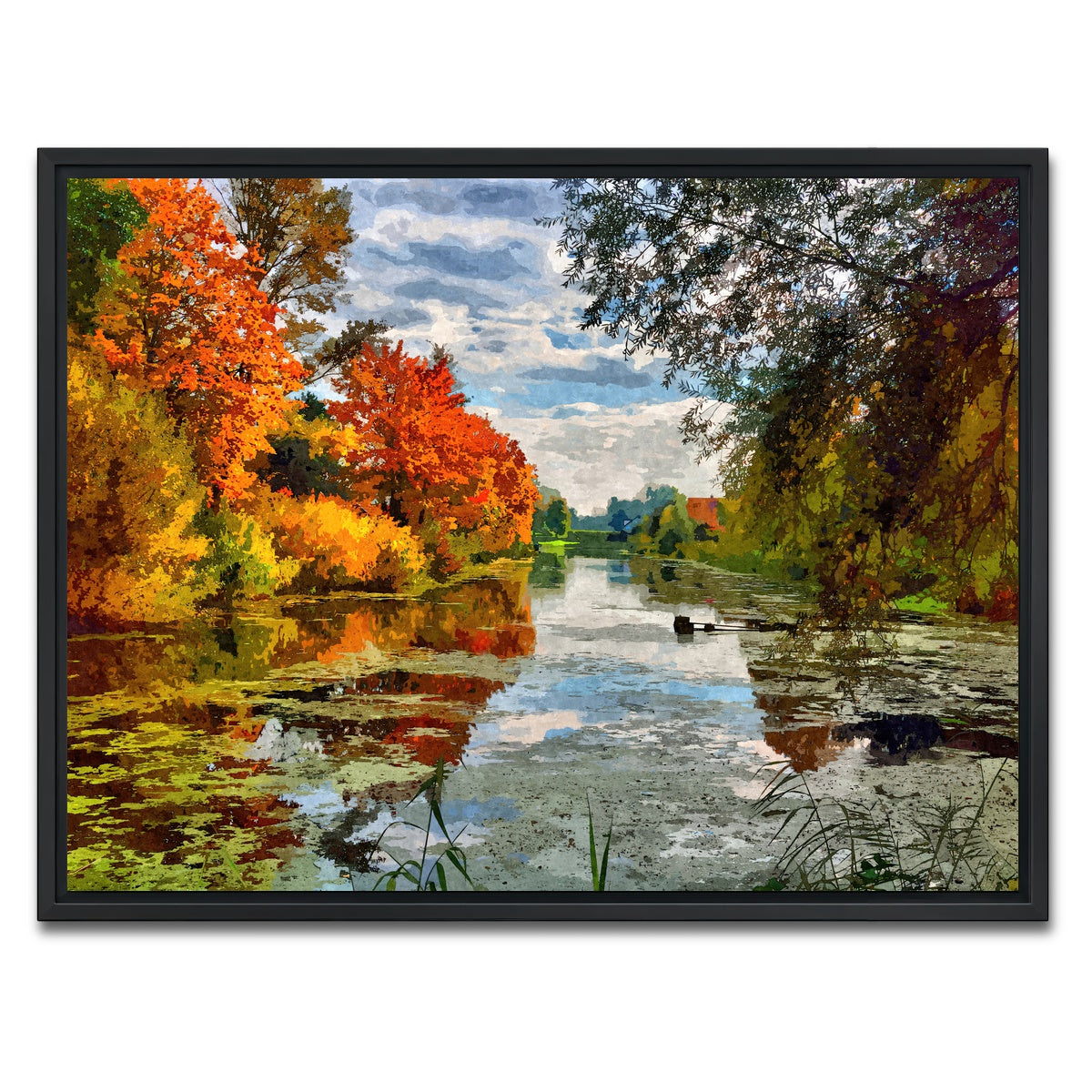 AUTO-MOCKUP WHITE | Lakeside autumn trees | 1 Piece | Black Framed Canvas | group=4x3