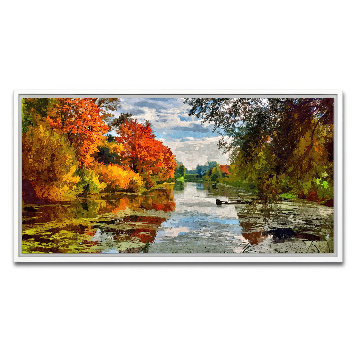 AUTO-MOCKUP WHITE | Lakeside autumn trees | 1 Piece | White Framed Canvas | group=2x1