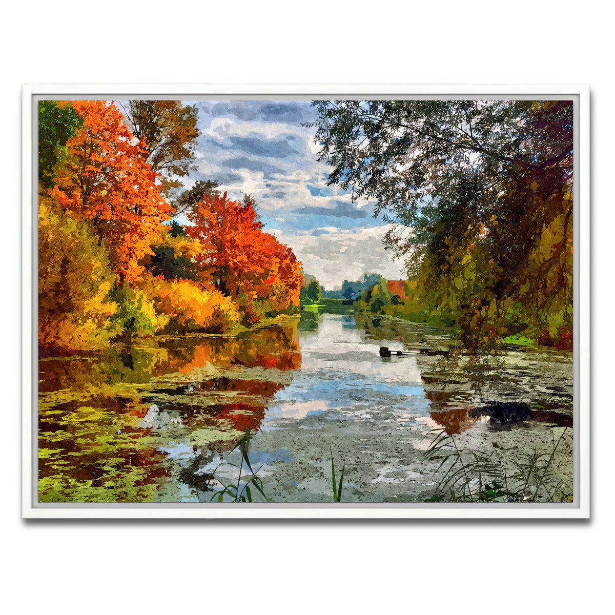 AUTO-MOCKUP WHITE | Lakeside autumn trees | 1 Piece | White Framed Canvas | group=4x3
