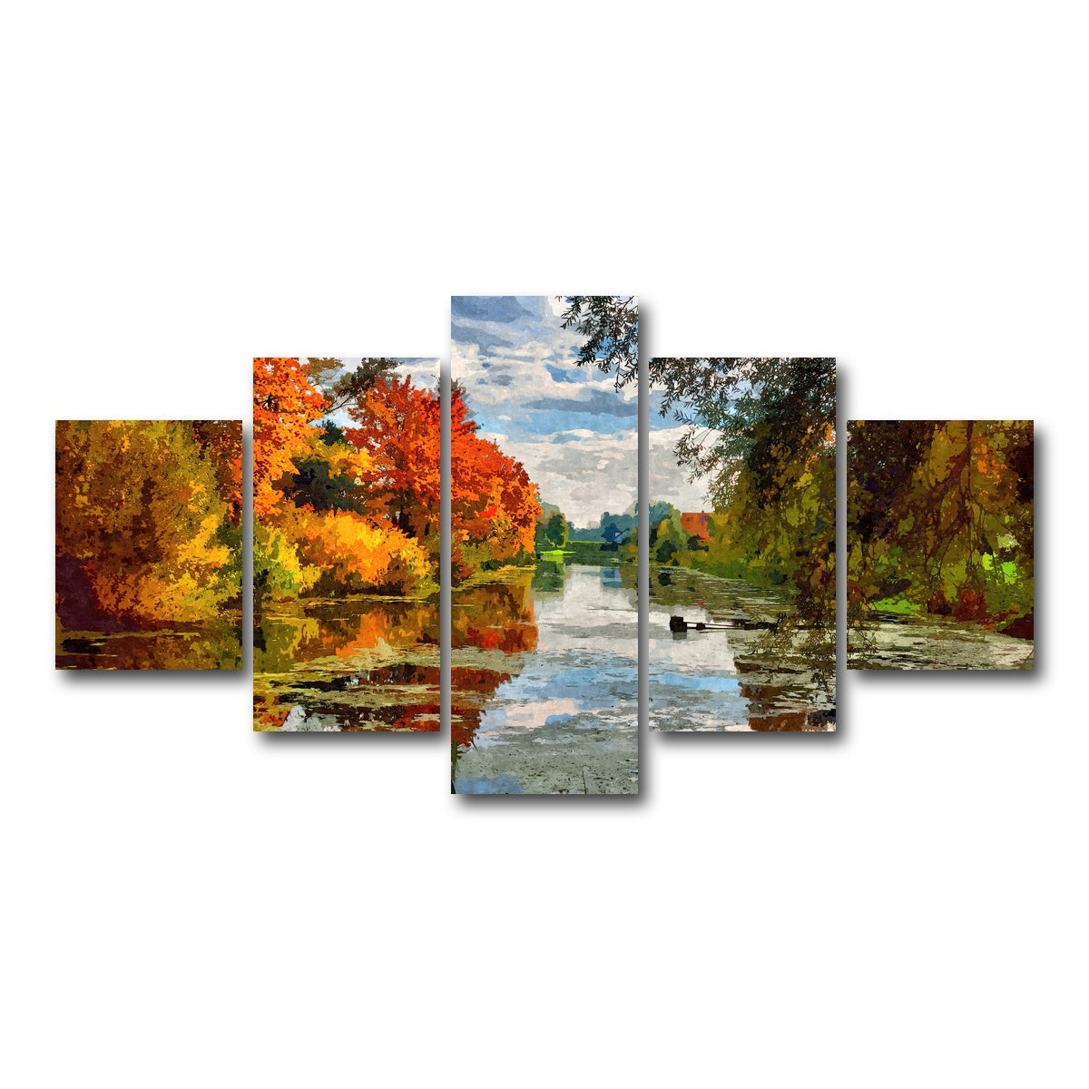 AUTO-MOCKUP WHITE | Lakeside autumn trees | 5 Piece | Gallery Wrap Canvas | group=5_short