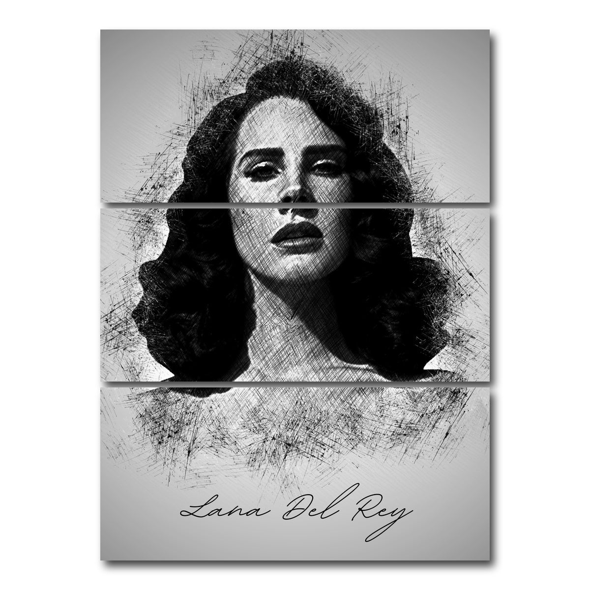 AUTO-MOCKUP WHITE | Lana Del Rey Sketch | 3 Piece | Gallery Wrap Canvas | group=8x18_stacked