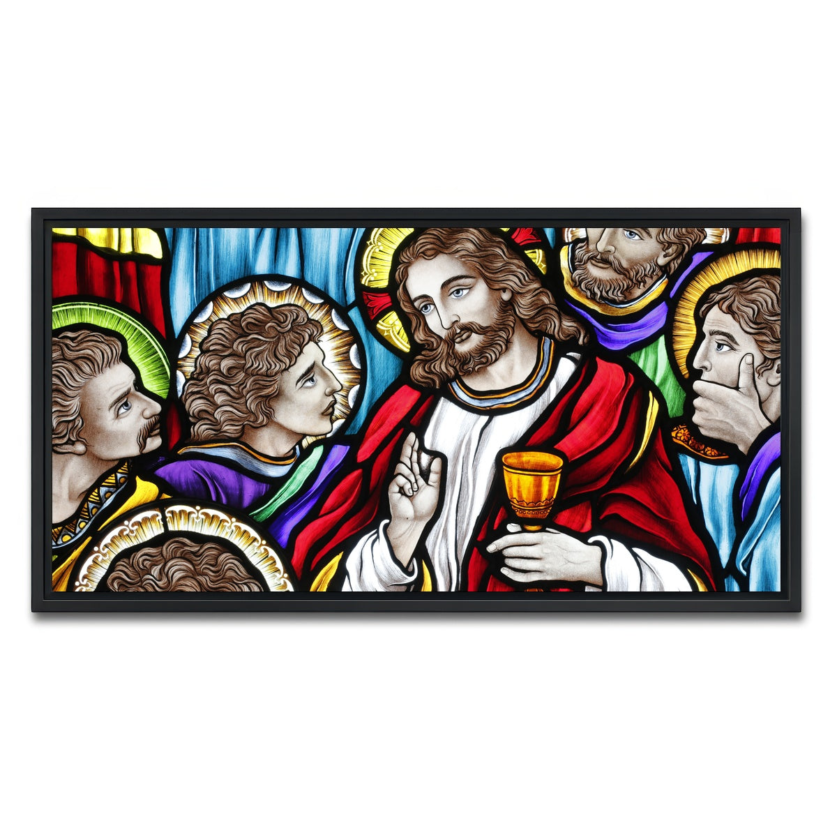 AUTO-MOCKUP WHITE | Last Supper Stained Glass | 1 Piece | Black Framed Canvas | group=2x1