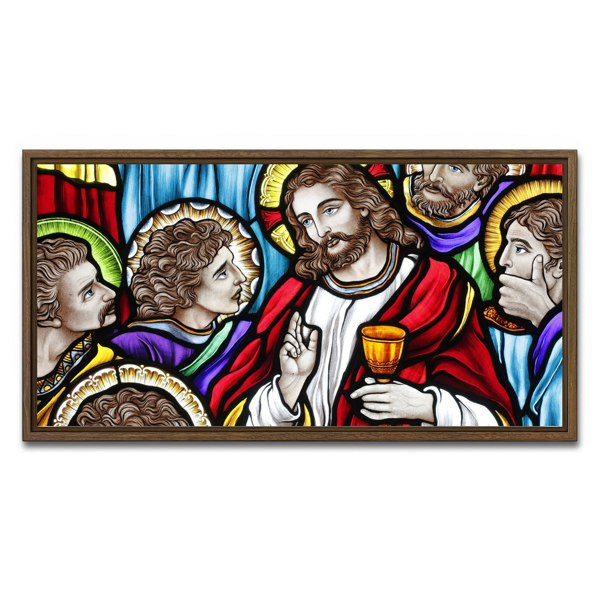 AUTO-MOCKUP WHITE | Last Supper Stained Glass | 1 Piece | Walnut Framed Canvas | group=2x1