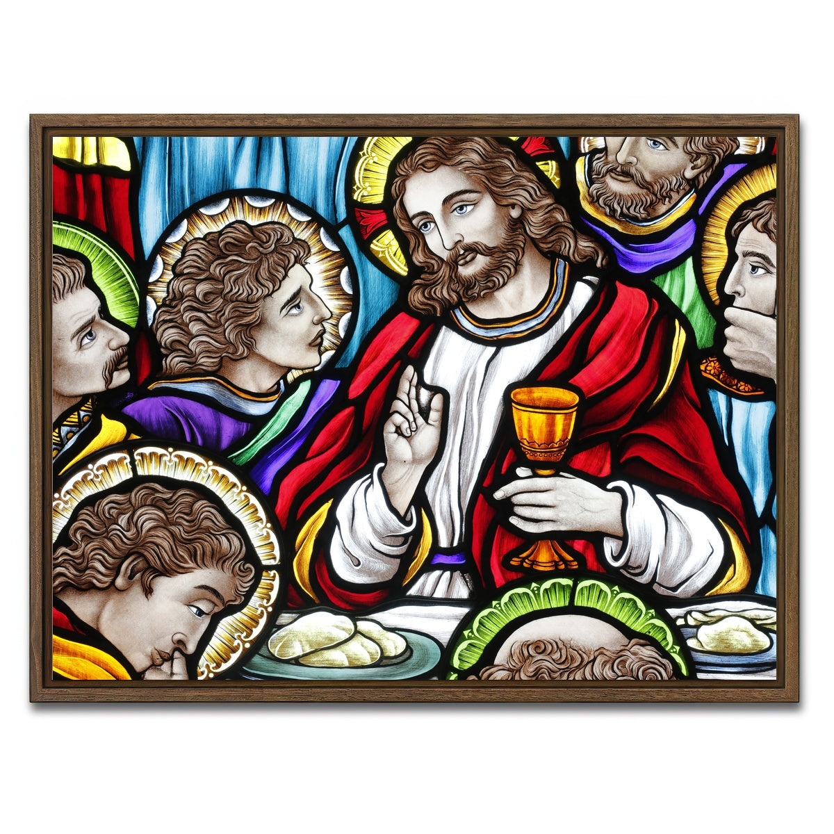 AUTO-MOCKUP WHITE | Last Supper Stained Glass | 1 Piece | Walnut Framed Canvas | group=4x3
