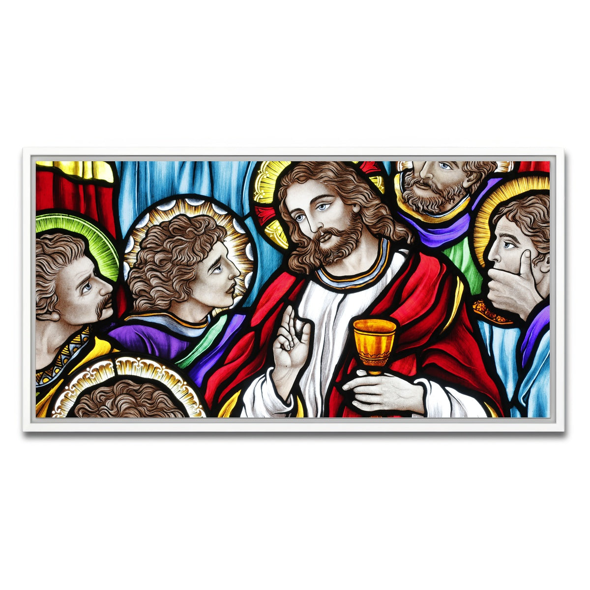 AUTO-MOCKUP WHITE | Last Supper Stained Glass | 1 Piece | White Framed Canvas | group=2x1
