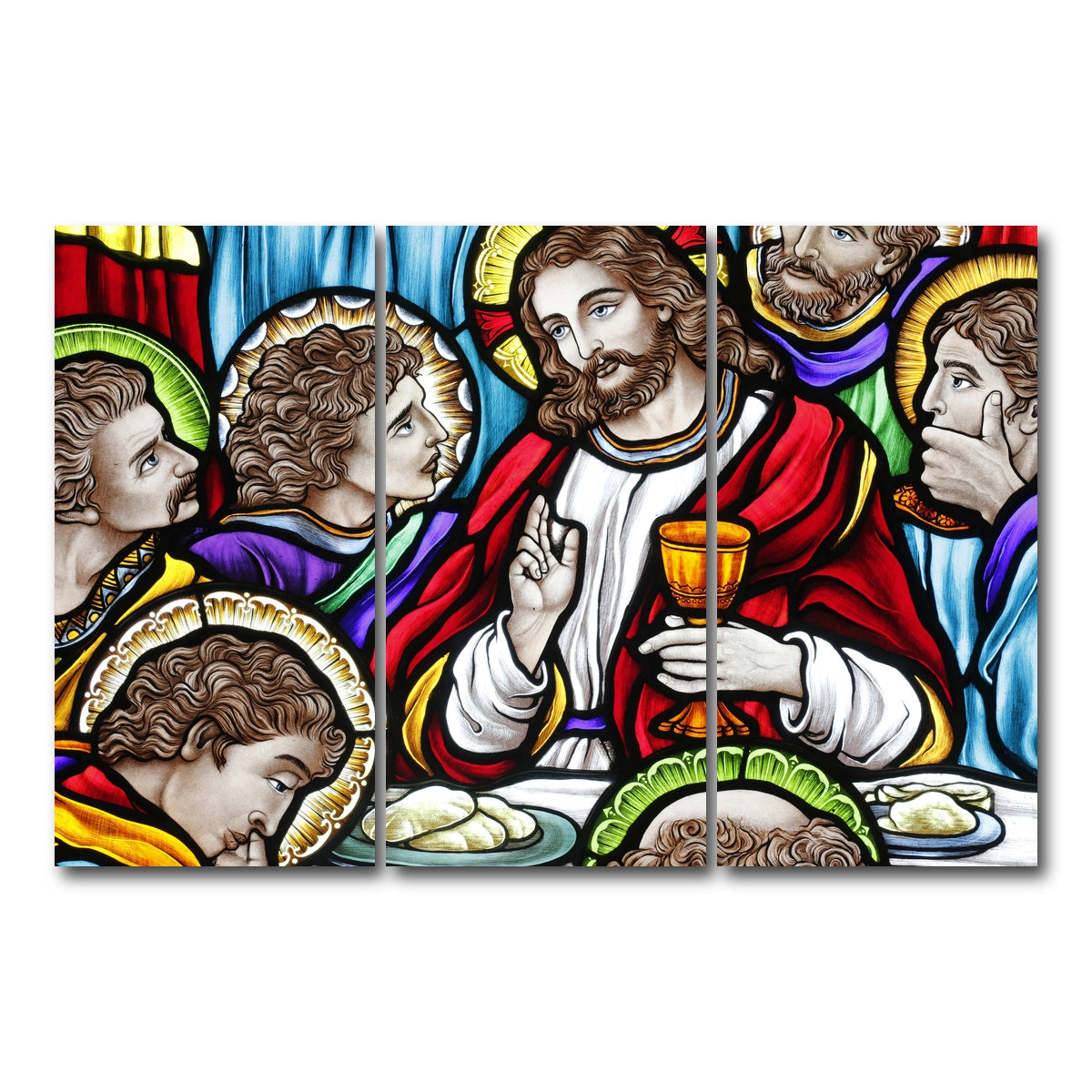 AUTO-MOCKUP WHITE | Last Supper Stained Glass | 3 Piece | Gallery Wrap Canvas | group=12x24