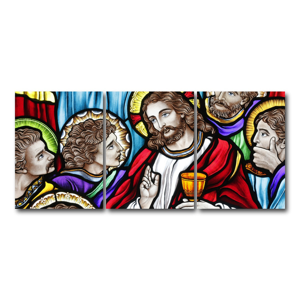 AUTO-MOCKUP WHITE | Last Supper Stained Glass | 3 Piece | Gallery Wrap Canvas | group=18x24