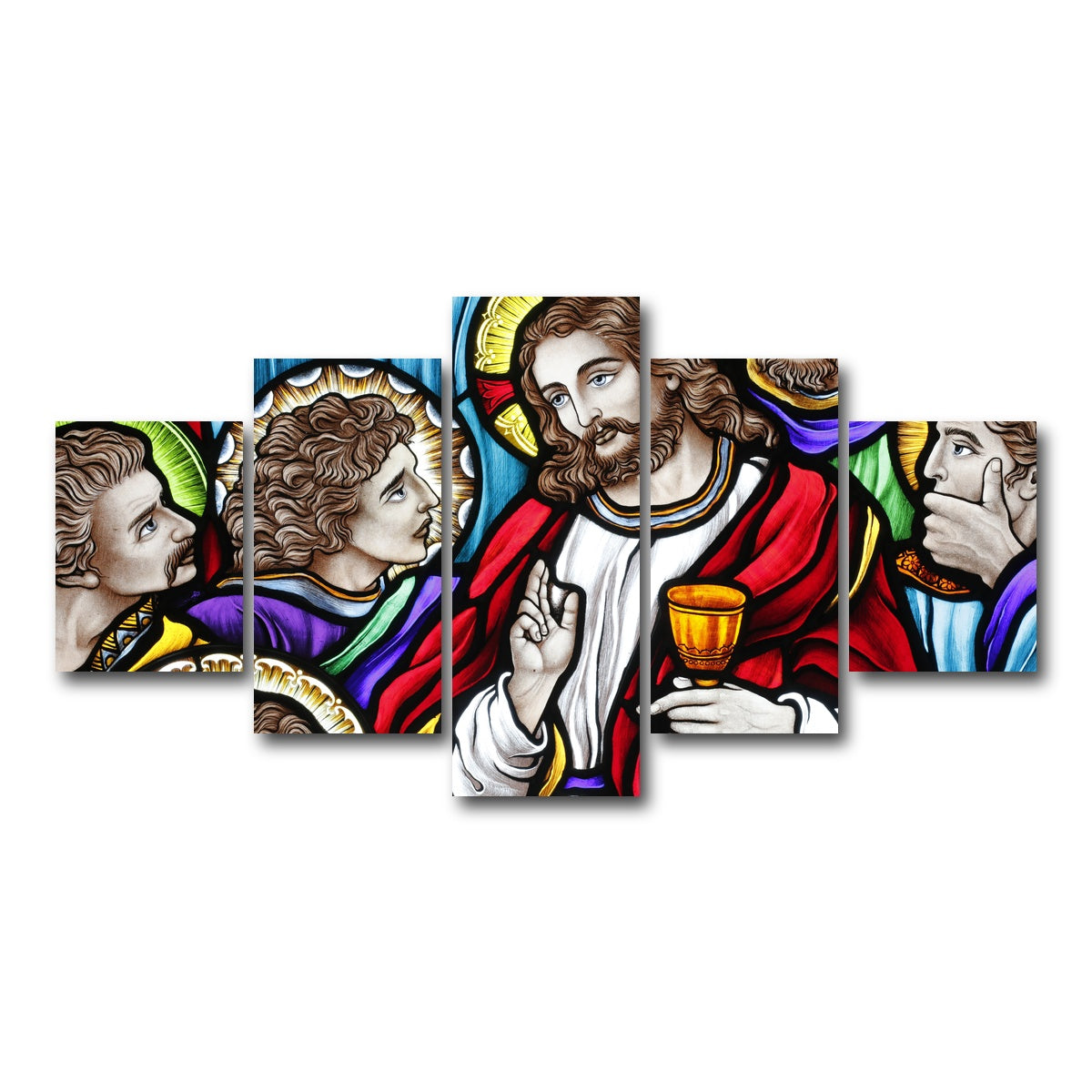 AUTO-MOCKUP WHITE | Last Supper Stained Glass | 5 Piece | Gallery Wrap Canvas | group=5_short