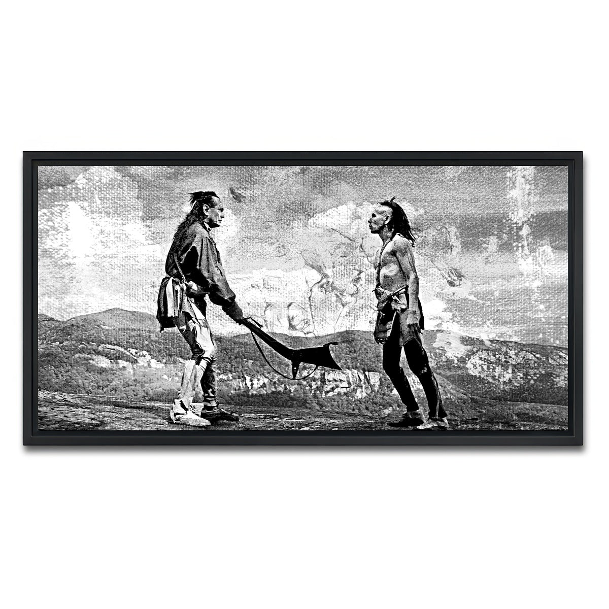 AUTO-MOCKUP WHITE | Last of the Mohicans Grayscale | 1 Piece | Black Framed Canvas | group=2x1