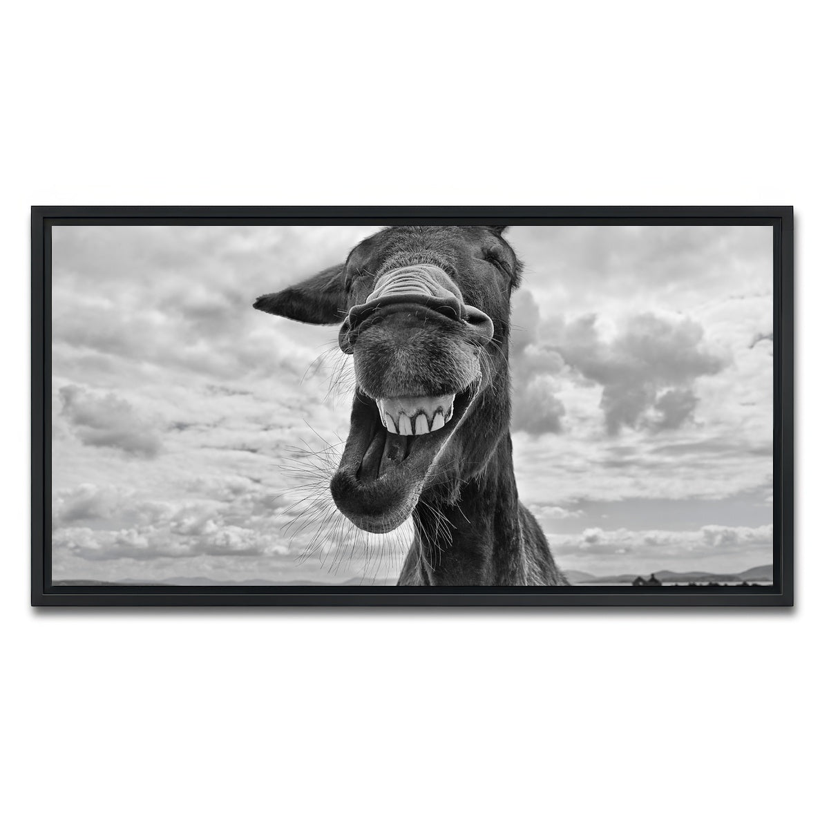 AUTO-MOCKUP WHITE | Laughing Donkey | 1 Piece | Black Framed Canvas | group=2x1