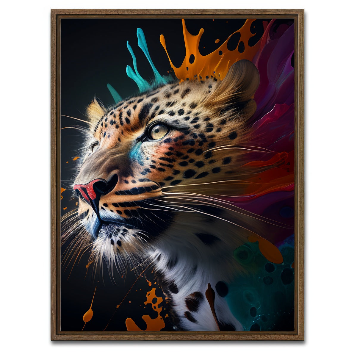 AUTO-MOCKUP WHITE | Leopard Portrait | 1 Piece | Walnut Framed Canvas | group=3x4