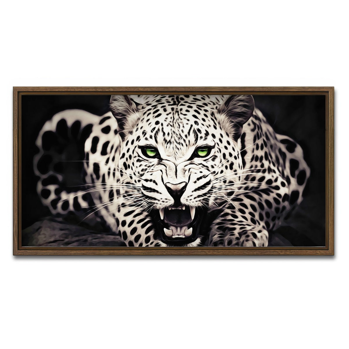 AUTO-MOCKUP WHITE | Leopard with Green Eyes | 1 Piece | Walnut Framed Canvas | group=2x1