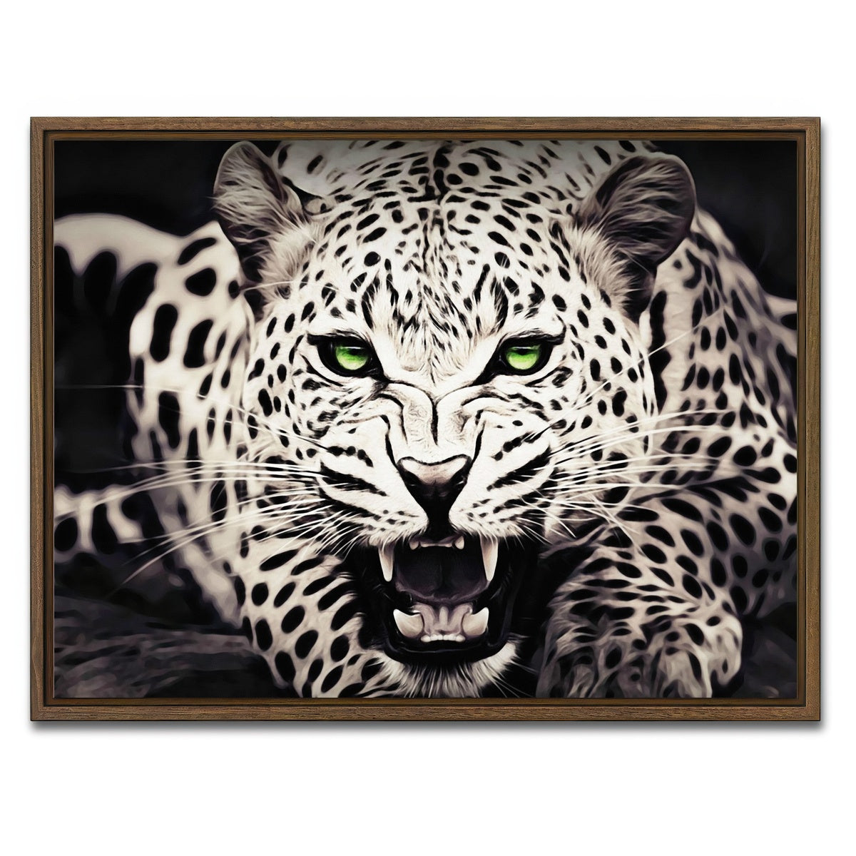 AUTO-MOCKUP WHITE | Leopard with Green Eyes | 1 Piece | Walnut Framed Canvas | group=4x3
