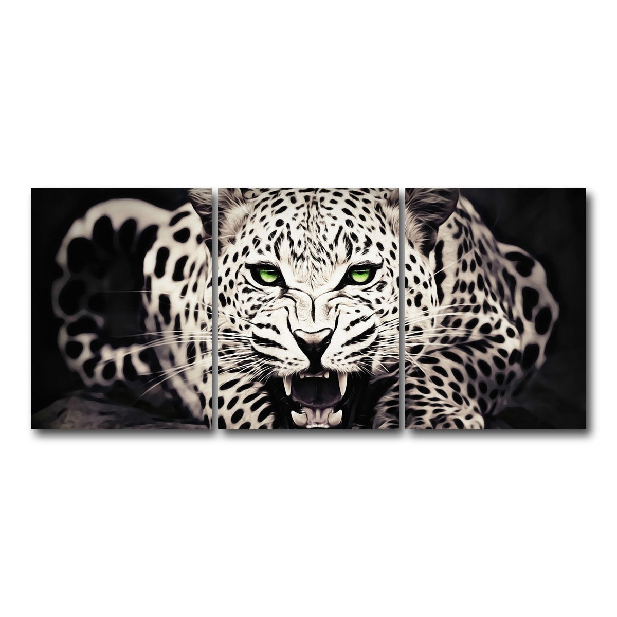 AUTO-MOCKUP WHITE | Leopard with Green Eyes | 3 Piece | Gallery Wrap Canvas | group=18x24