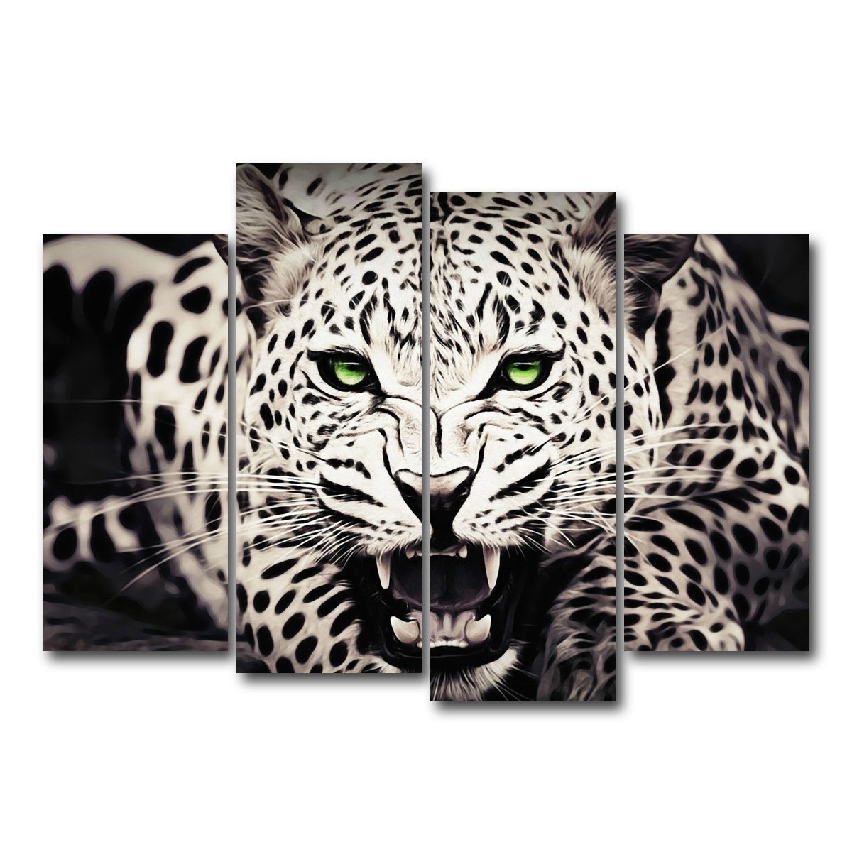 AUTO-MOCKUP WHITE | Leopard with Green Eyes | 4 Piece | Gallery Wrap Canvas | group=4_normal