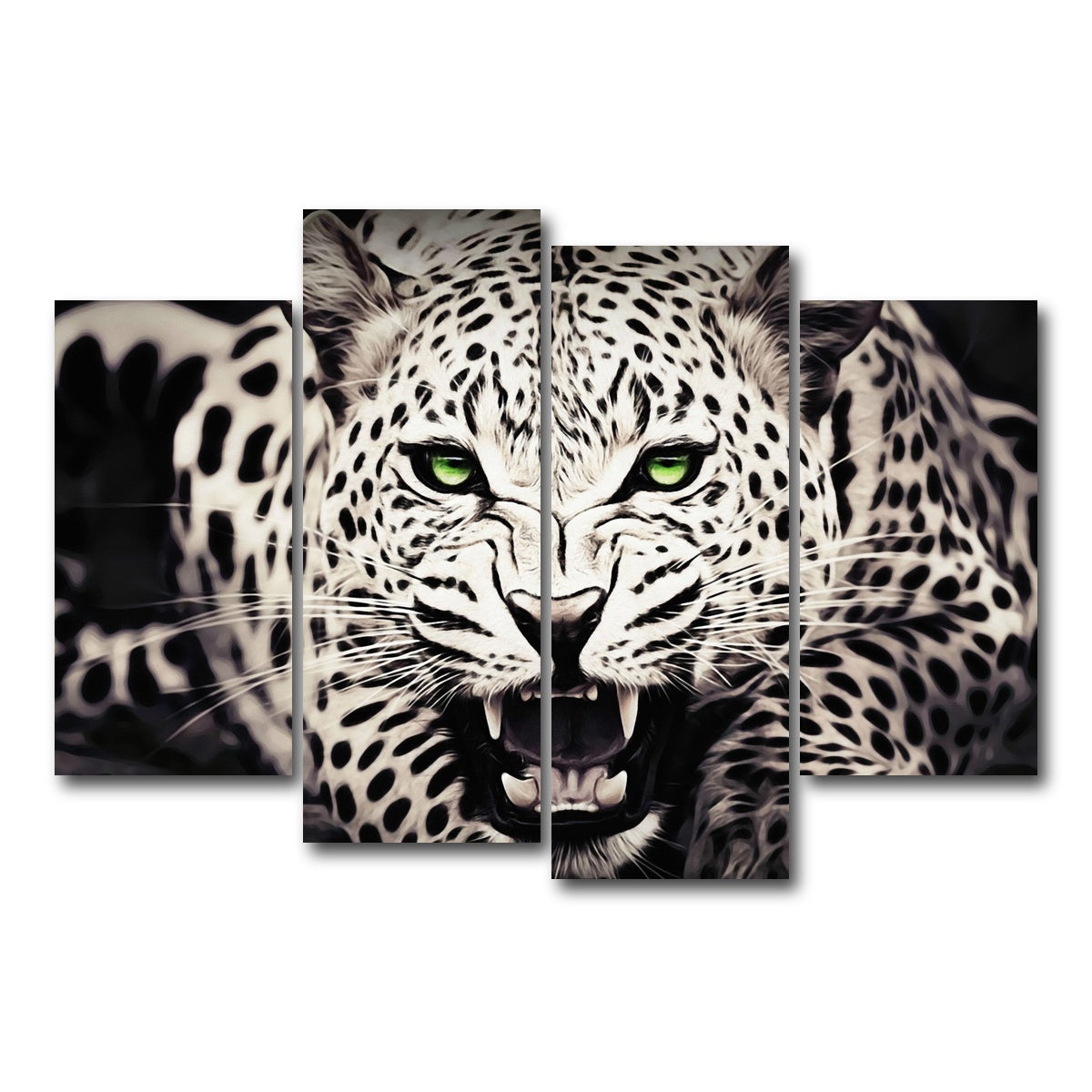 AUTO-MOCKUP WHITE | Leopard with Green Eyes | 4 Piece | Gallery Wrap Canvas | group=4_short