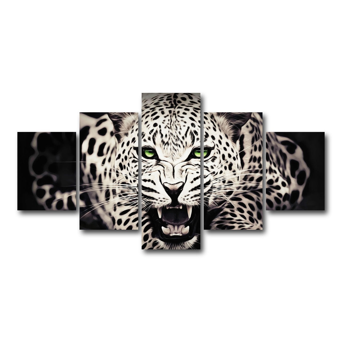 AUTO-MOCKUP WHITE | Leopard with Green Eyes | 5 Piece | Gallery Wrap Canvas | group=5_short