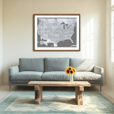 AUTO-MOCKUP ROOM | Light US Map Wall Art