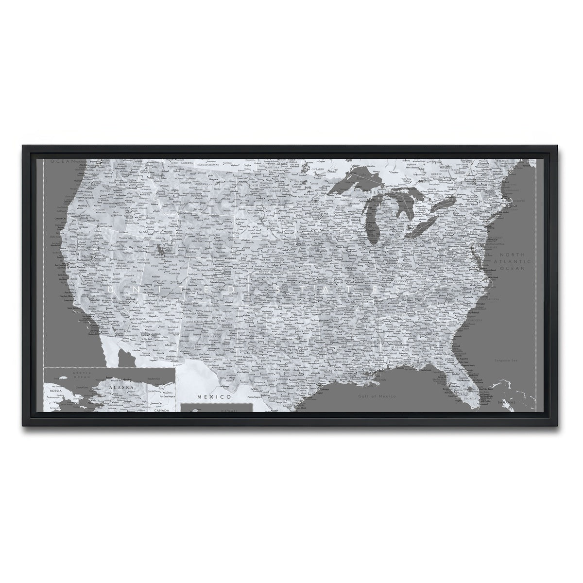 AUTO-MOCKUP WHITE | Light US Map | 1 Piece | Black Framed Canvas | group=2x1