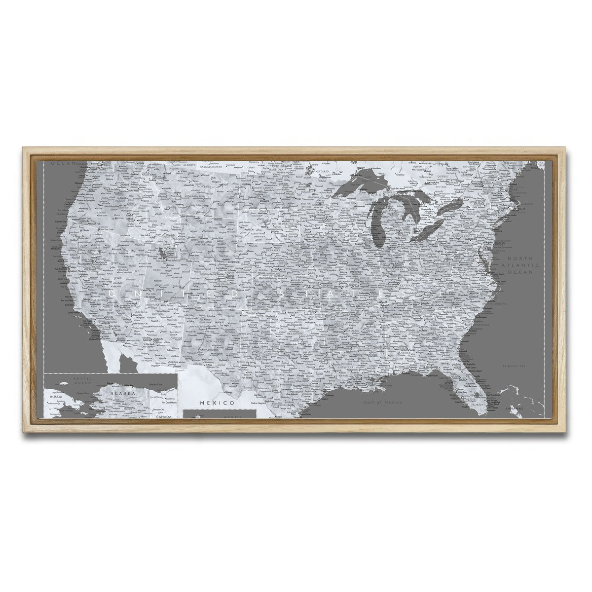 AUTO-MOCKUP WHITE | Light US Map | 1 Piece | Natural Framed Canvas | group=2x1