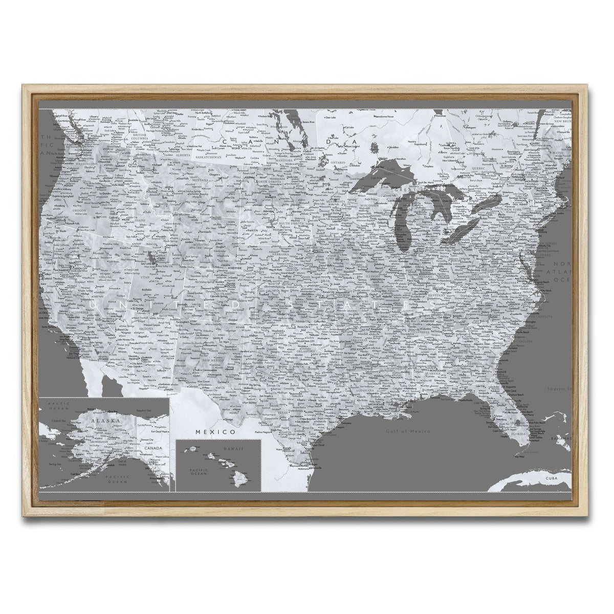 AUTO-MOCKUP WHITE | Light US Map | 1 Piece | Natural Framed Canvas | group=4x3
