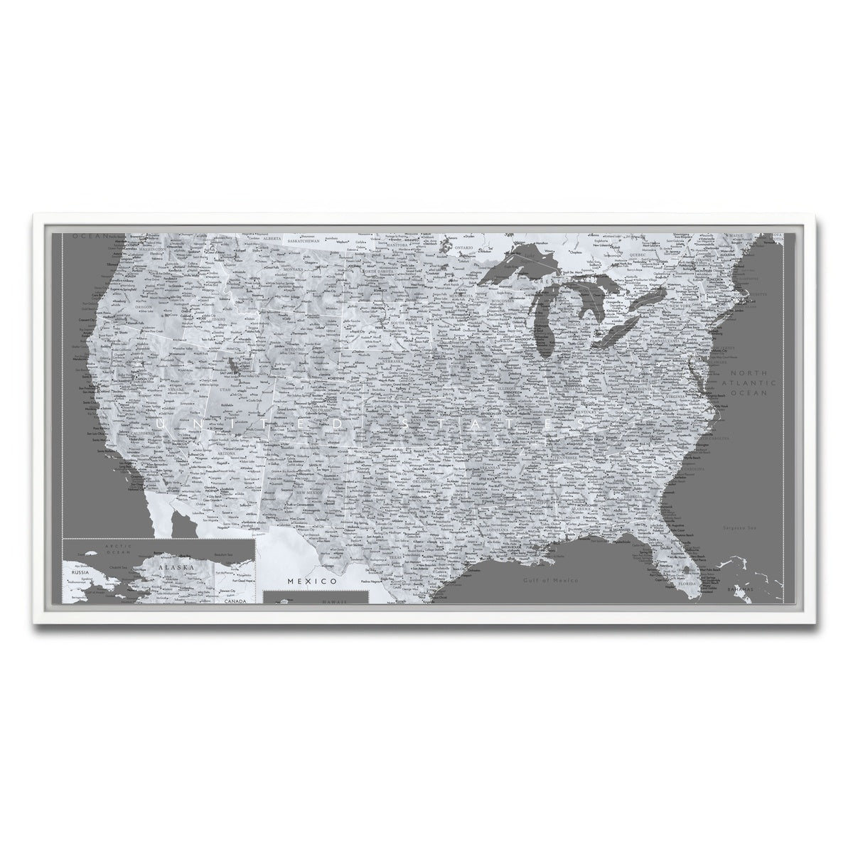 AUTO-MOCKUP WHITE | Light US Map | 1 Piece | White Framed Canvas | group=2x1