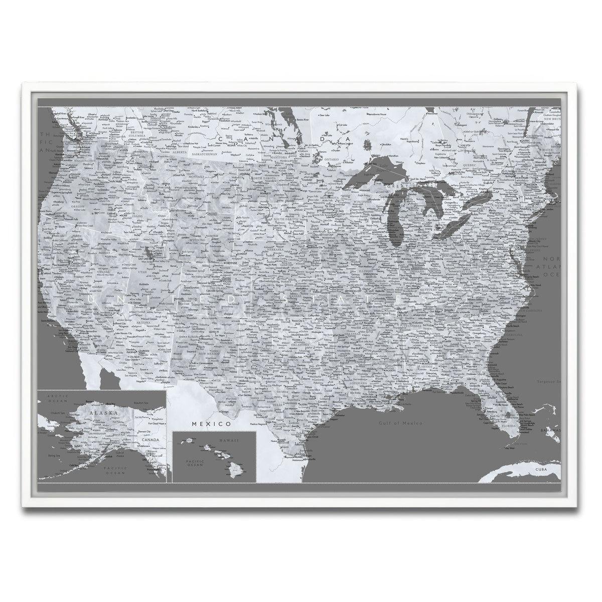 AUTO-MOCKUP WHITE | Light US Map | 1 Piece | White Framed Canvas | group=4x3