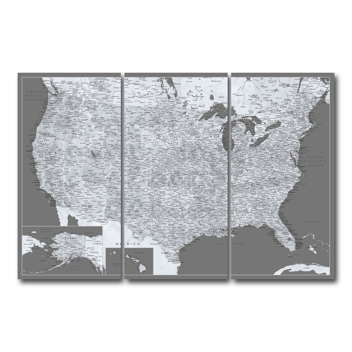 AUTO-MOCKUP WHITE | Light US Map | 3 Piece | Gallery Wrap Canvas | group=12x24