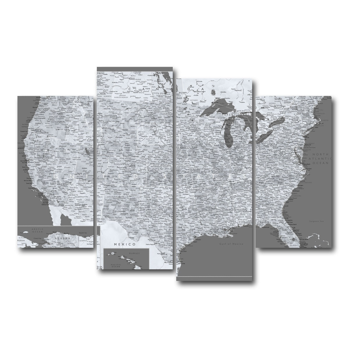 AUTO-MOCKUP WHITE | Light US Map | 4 Piece | Gallery Wrap Canvas | group=4_short