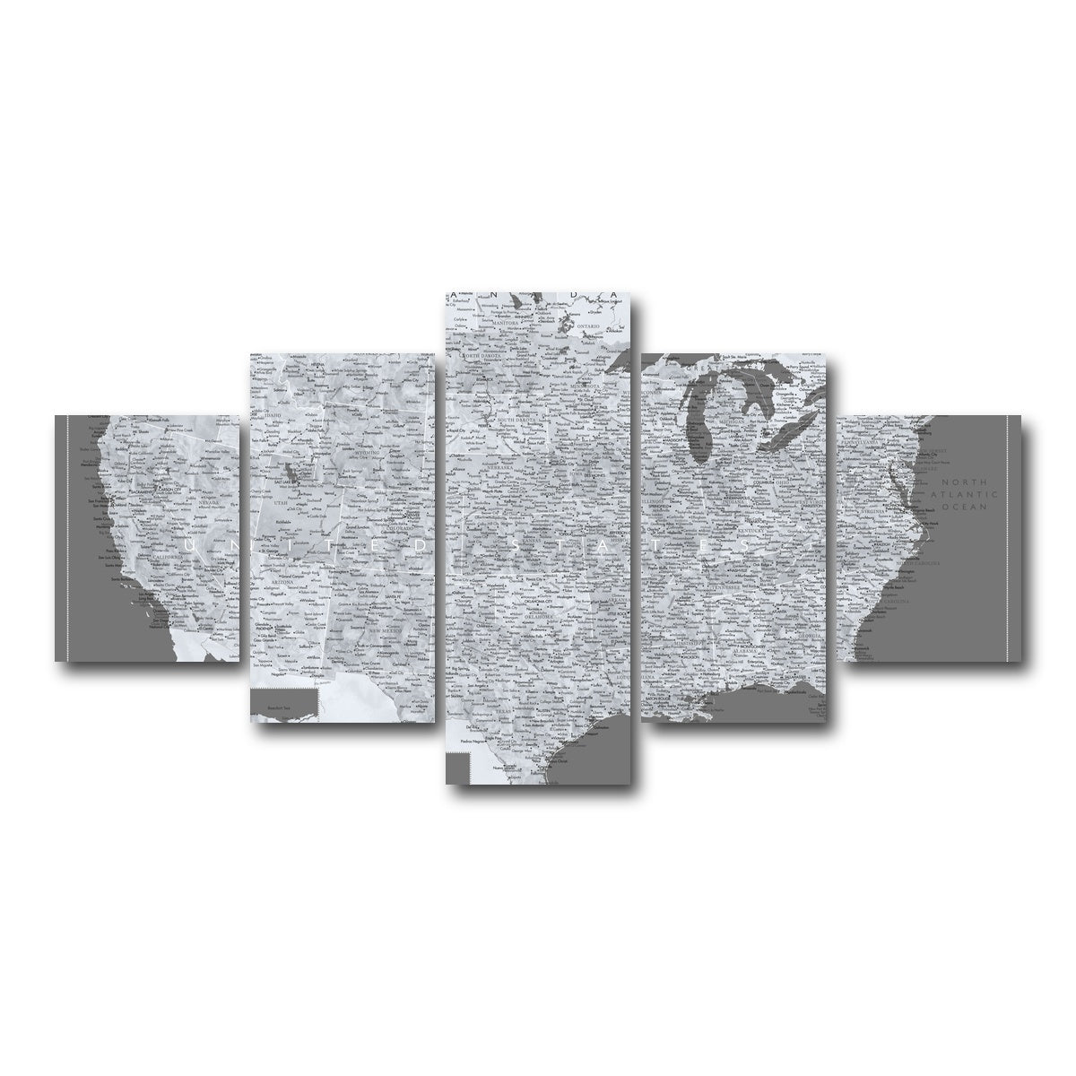 AUTO-MOCKUP WHITE | Light US Map | 5 Piece | Gallery Wrap Canvas | group=5_short