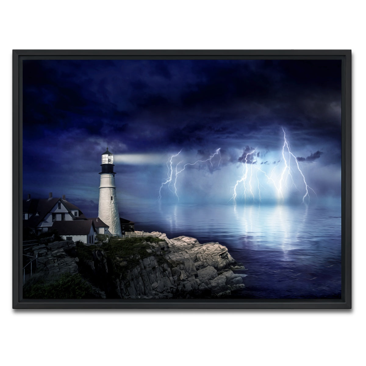 AUTO-MOCKUP WHITE | Lighthouse Storm | 1 Piece | Black Framed Canvas | group=4x3