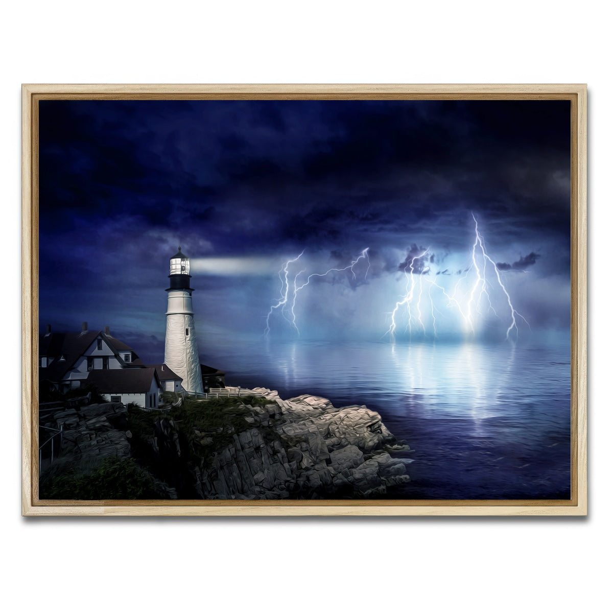 AUTO-MOCKUP WHITE | Lighthouse Storm | 1 Piece | Natural Framed Canvas | group=4x3