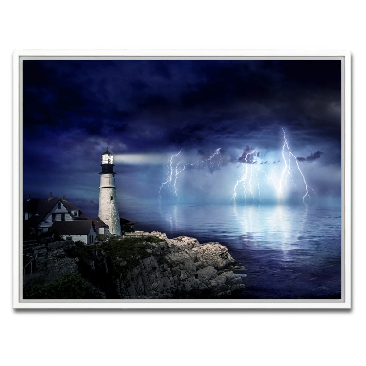 AUTO-MOCKUP WHITE | Lighthouse Storm | 1 Piece | White Framed Canvas | group=4x3