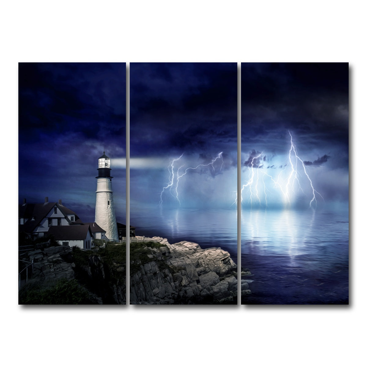 AUTO-MOCKUP WHITE | Lighthouse Storm | 3 Piece | Gallery Wrap Canvas | group=8x18