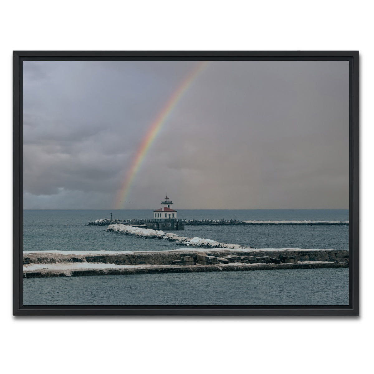 AUTO-MOCKUP WHITE | Lighthouse and Rainbow | 1 Piece | Black Framed Canvas | group=4x3