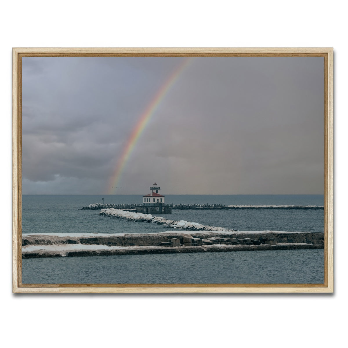 AUTO-MOCKUP WHITE | Lighthouse and Rainbow | 1 Piece | Natural Framed Canvas | group=4x3