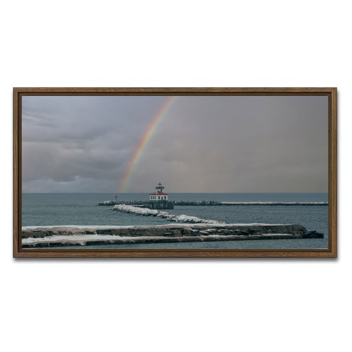 AUTO-MOCKUP WHITE | Lighthouse and Rainbow | 1 Piece | Walnut Framed Canvas | group=2x1