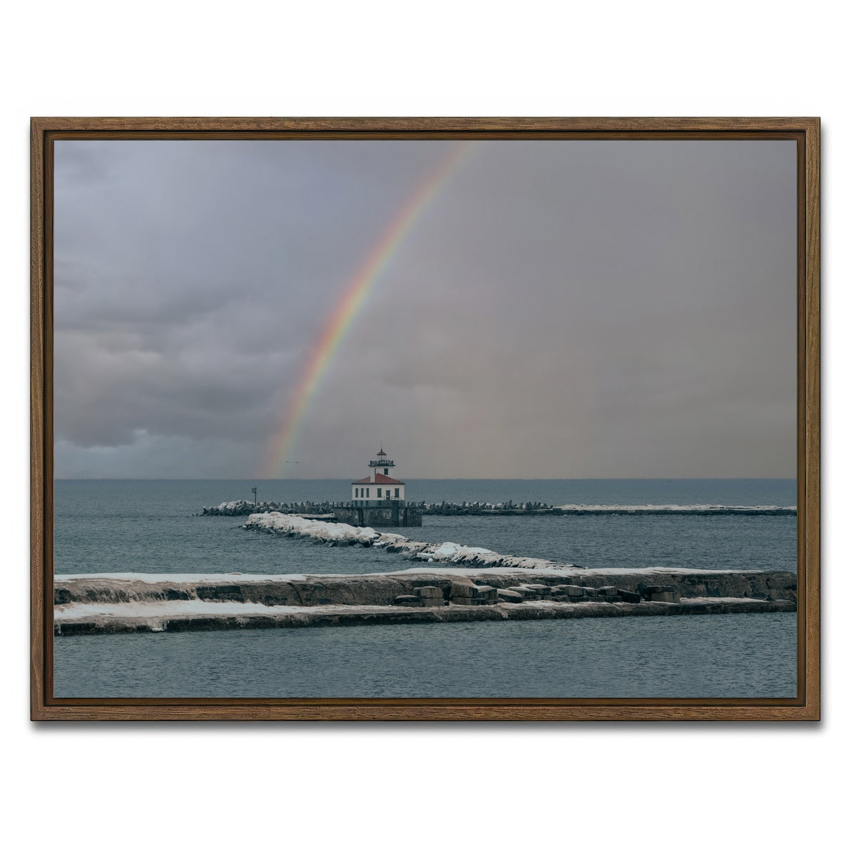 AUTO-MOCKUP WHITE | Lighthouse and Rainbow | 1 Piece | Walnut Framed Canvas | group=4x3