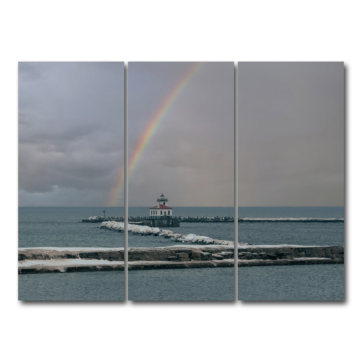 AUTO-MOCKUP WHITE | Lighthouse and Rainbow | 3 Piece | Gallery Wrap Canvas | group=8x18